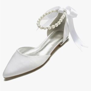 Ivory Satin Pearl flats - wedding shoes, size 39 (8.5) never worn